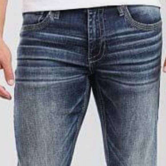 Outpost Makers Buckle Factory Distressed Button Fly Slim Straight Leg Jeans - Picture 3 of 16